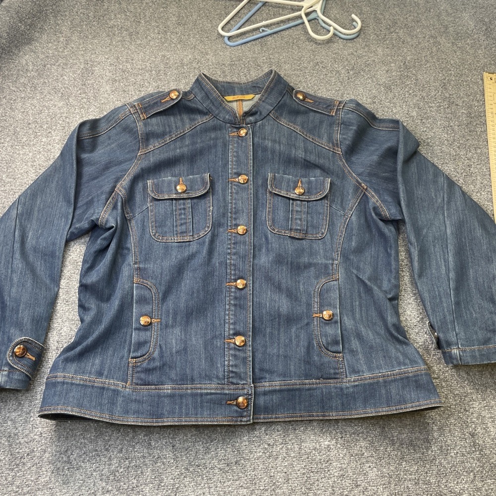 Seven7 Luxe Denim Jacket Womens Blue Stretch Military Stand Collar S71071240